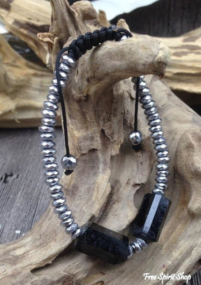 Handmade Natural Black Toumaline & Hematite Gemstone Beads Bracelet - Free Spirit Shop
