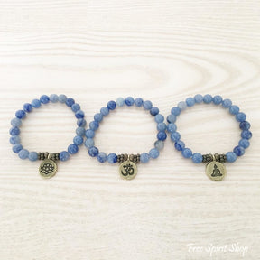 Handmade Natural Blue Aventurine Mala Bracelet With Zen Charm - Free Spirit Shop