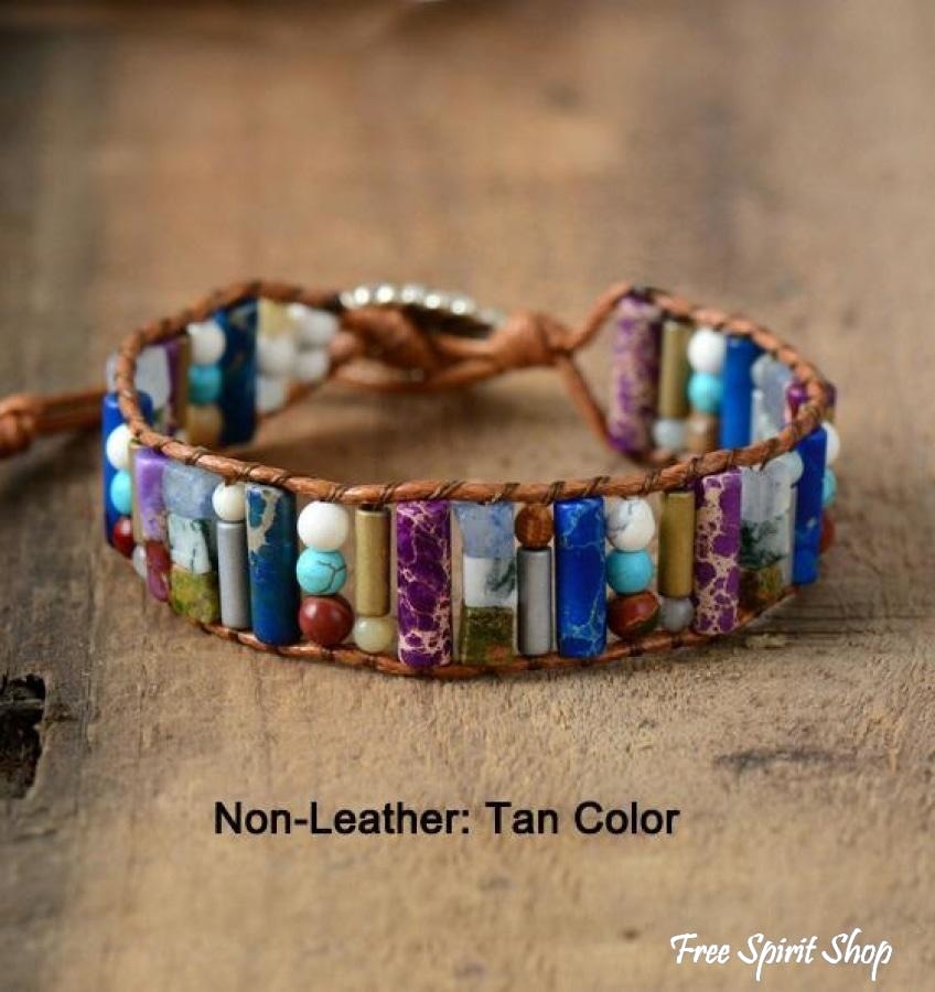 Handmade Natural Gemstone Sunflower Leather Wrap Bracelet - Free Spirit Shop