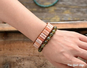 Handmade Natural Jasper & Agate Stone Bracelet - 3 Colours - Free Spirit Shop
