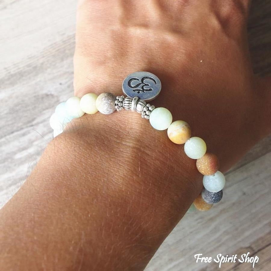 Handmade Natural Matte Amazonite Stone Mala Bracelet - Free Spirit Shop