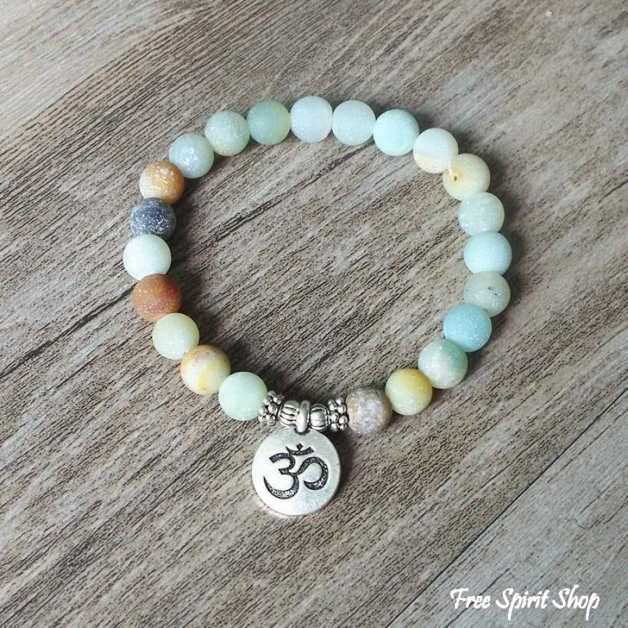 Handmade Natural Matte Amazonite Stone Mala Bracelet - Free Spirit Shop