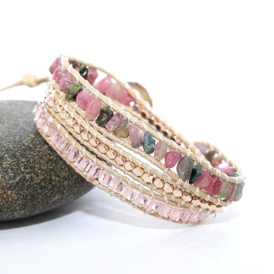 Handmade Natural Pink Tourmaline Wrap Bracelet - Free Spirit Shop