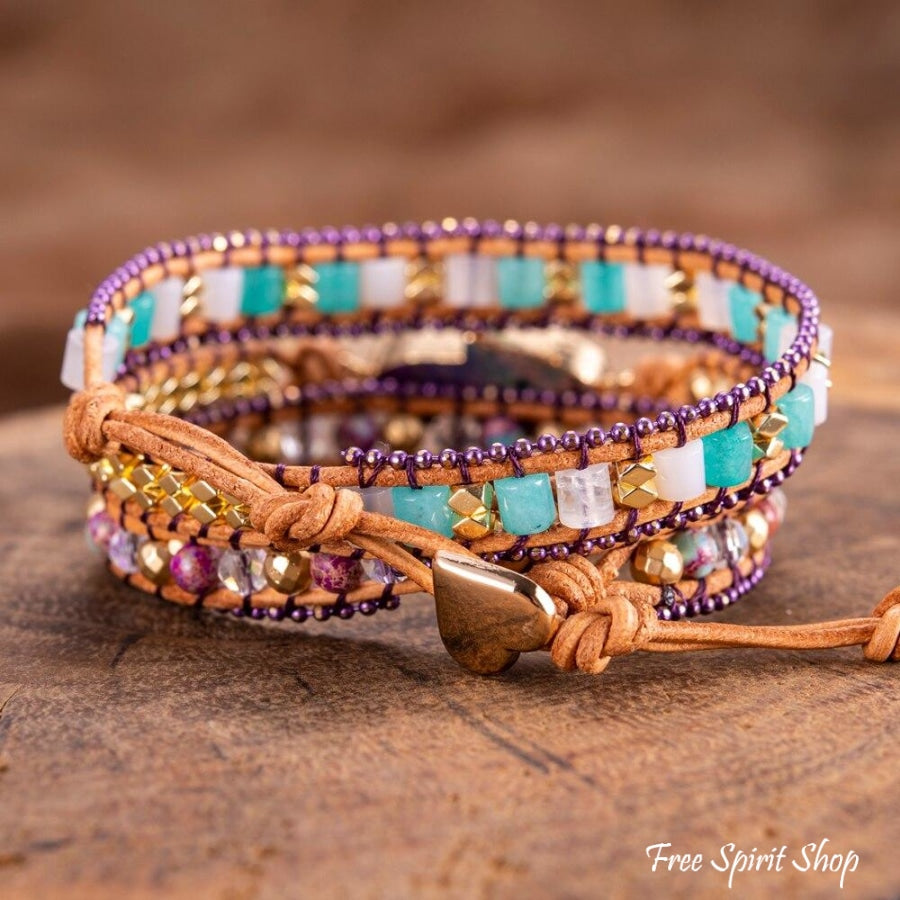 Handmade Purple Hamsa Hand Wrap Bracelet - Free Spirit Shop