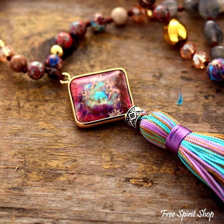 Handmade Purple Jasper & Labradorite Bead Necklace - Free Spirit Shop