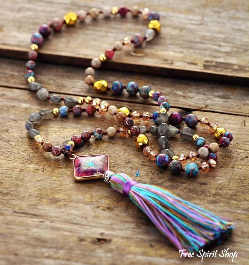 Handmade Purple Jasper & Labradorite Bead Necklace - Free Spirit Shop