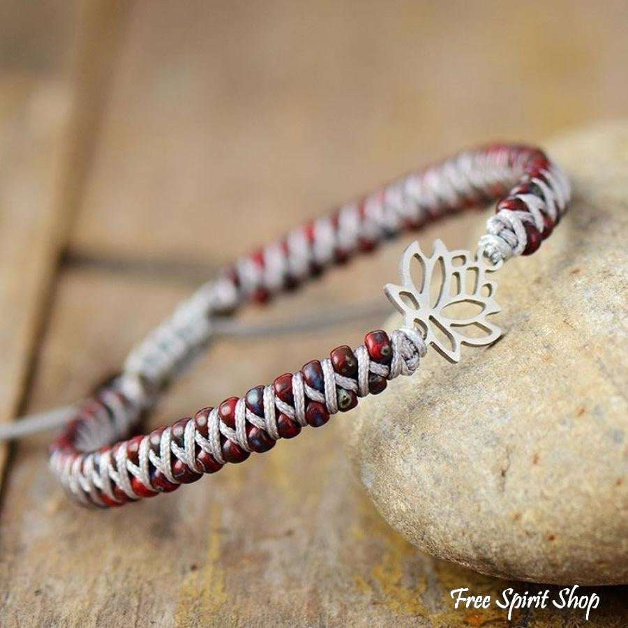 Handmade Red Jasper & Lotus Flower Bead Bracelet - Free Spirit Shop