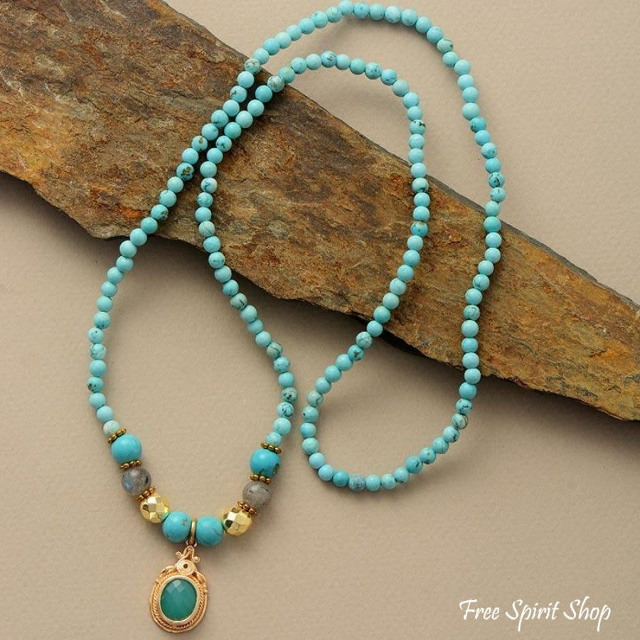 Handmade Turquoise & Labradorite Yoga Bead Bracelet / Necklace - Free Spirit Shop