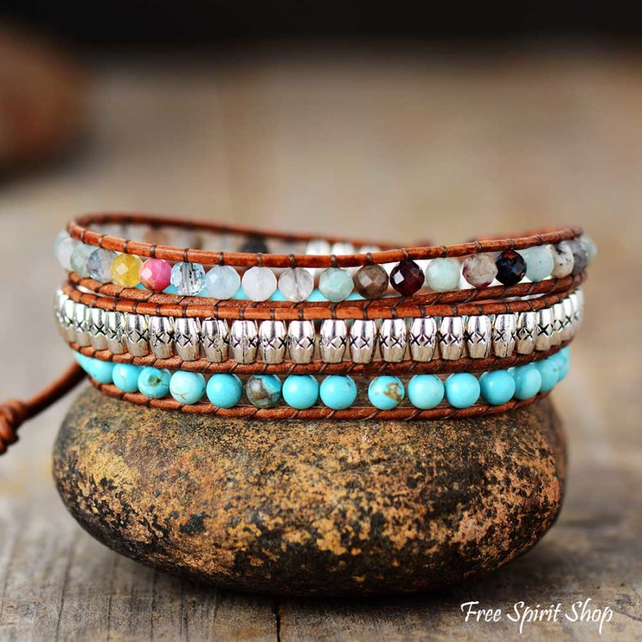 Handmade Turquoise & Mixed Bead Wrap Bracelet - Free Spirit Shop