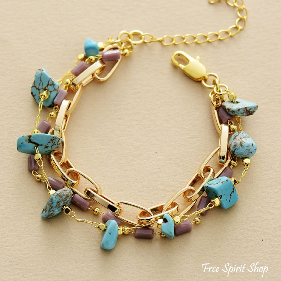 Handmade Turquoise Nugget Gold Plated Bracelet - Free Spirit Shop