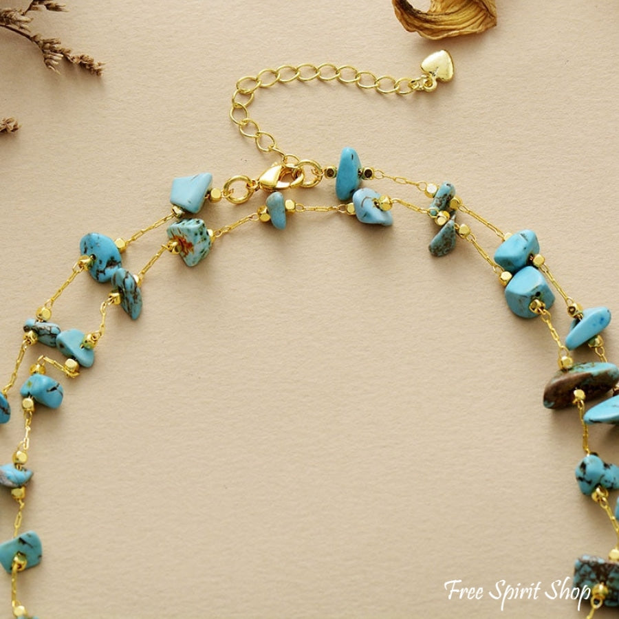 Handmade Turquoise Nugget Gold Plated Necklace - Free Spirit Shop