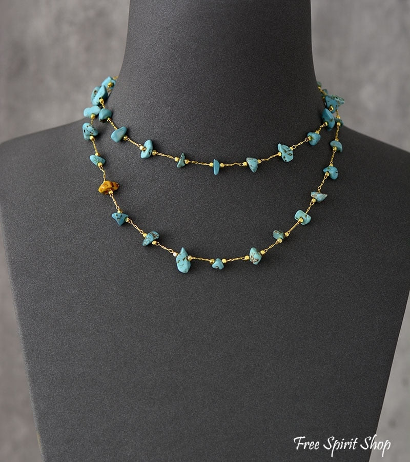 Handmade Turquoise Nugget Gold Plated Necklace - Free Spirit Shop
