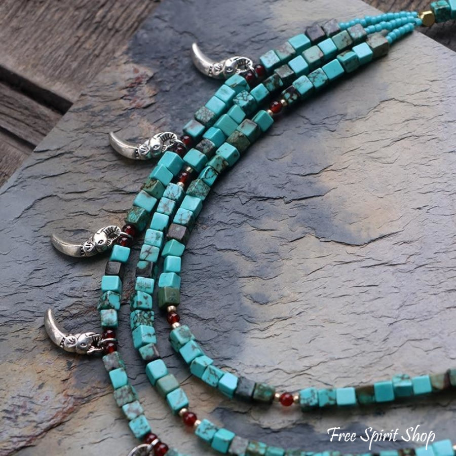 Handmade Turquoise Three Layer Beaded Choker Necklace - Free Spirit Shop