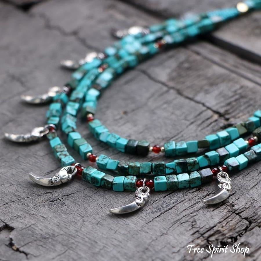 Handmade Turquoise Three Layer Beaded Choker Necklace - Free Spirit Shop