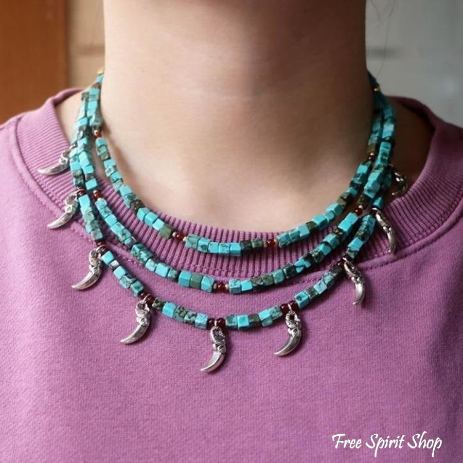 Handmade Turquoise Three Layer Beaded Choker Necklace - Free Spirit Shop