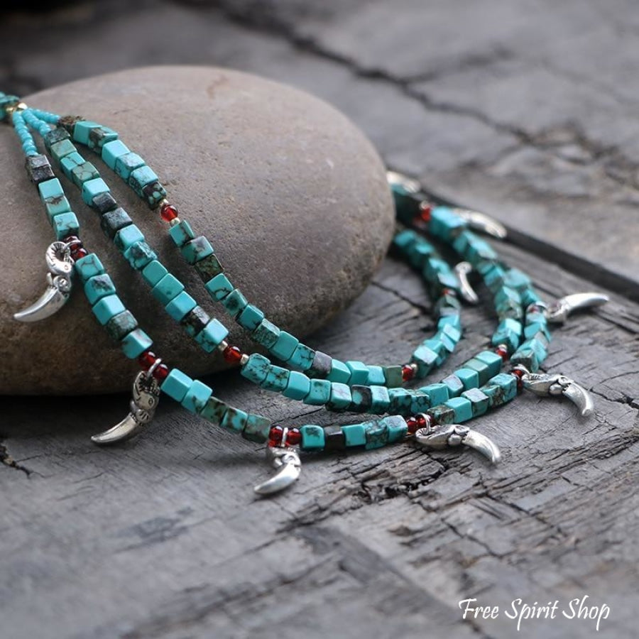 Handmade Turquoise Three Layer Beaded Choker Necklace - Free Spirit Shop