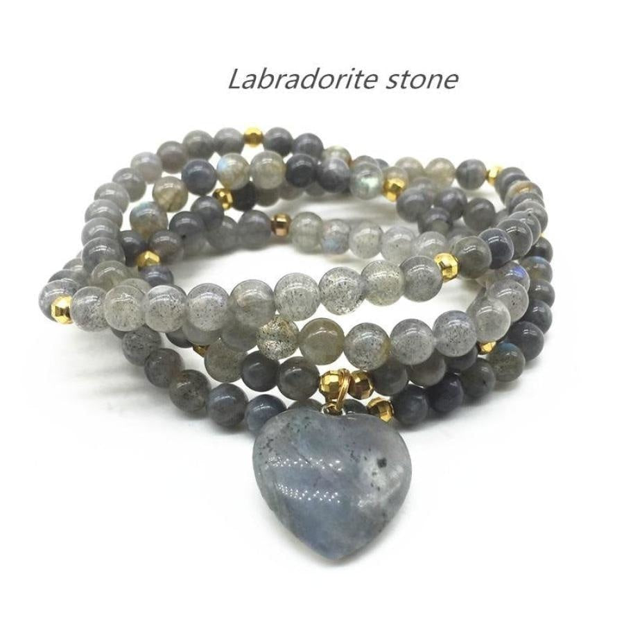Labradorite With Heart-Shaped Labradorite Stone Mala Bead Bracelet - Free Spirit Shop