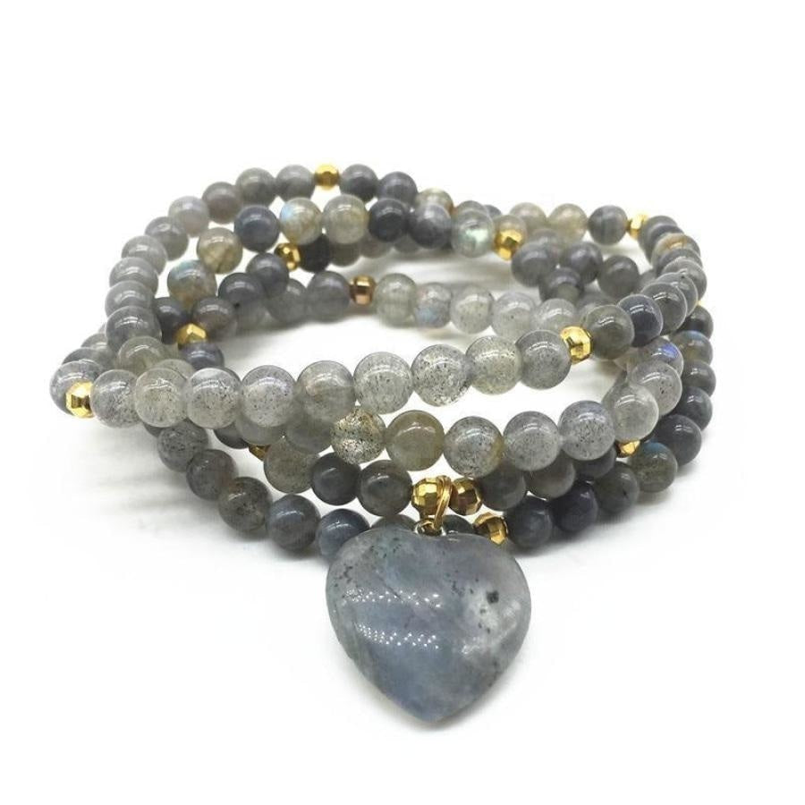 Labradorite With Heart-Shaped Labradorite Stone Mala Bead Bracelet - Free Spirit Shop