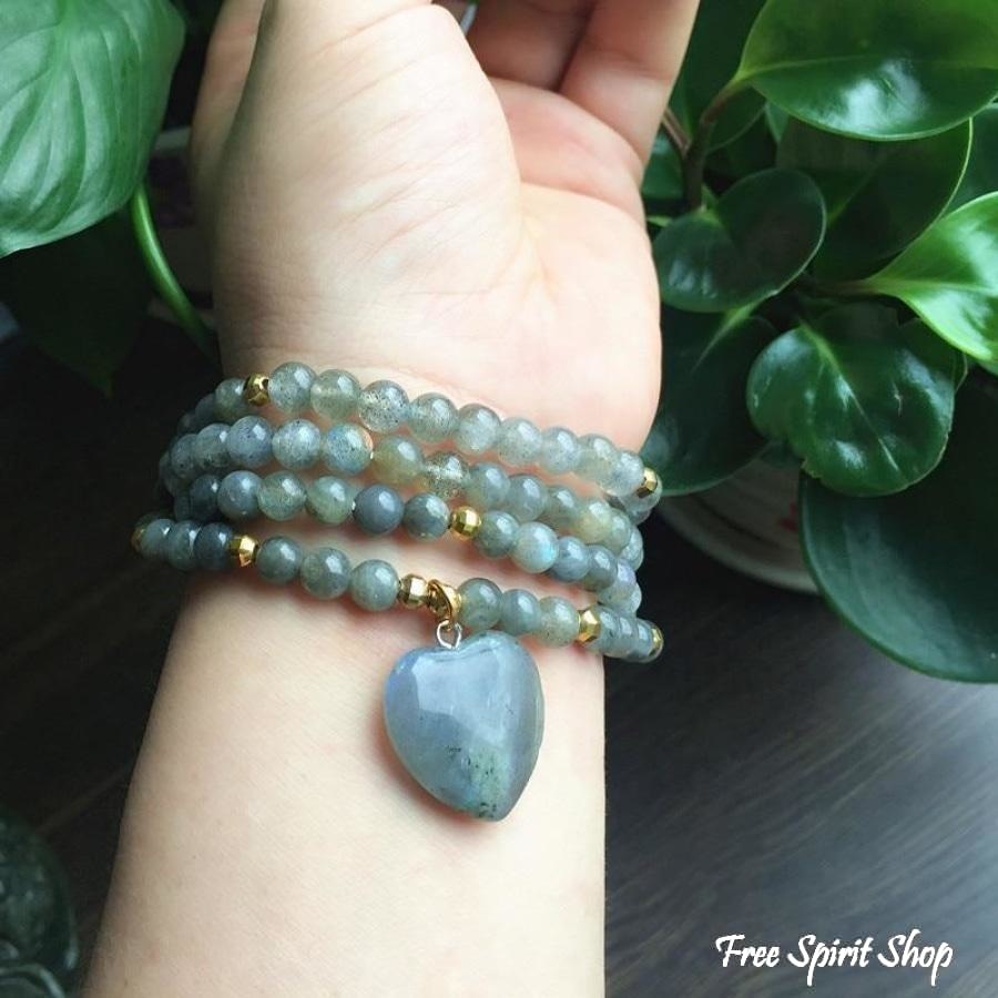 Labradorite With Heart-Shaped Labradorite Stone Mala Bead Bracelet - Free Spirit Shop