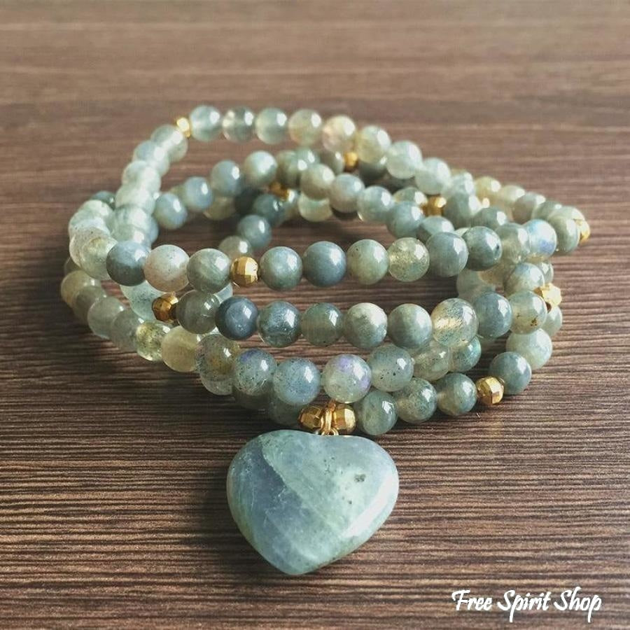 Labradorite With Heart-Shaped Labradorite Stone Mala Bead Bracelet - Free Spirit Shop