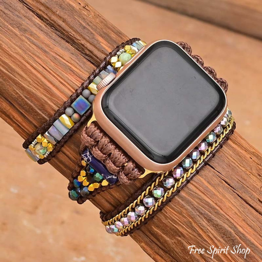 Handmade Mixed Bead & Brown Cord Apple Watch Band - Free Spirit Shop