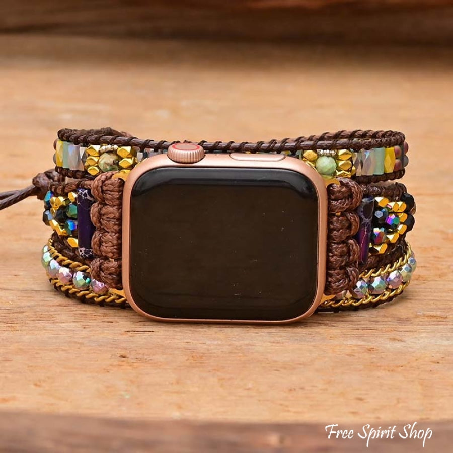 Handmade Mixed Bead & Brown Cord Apple Watch Band - Free Spirit Shop