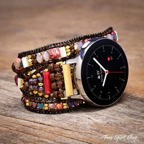 Mixed Beads & Brown Cord Samsung / Garmin Watch Band - Free Spirit Shop