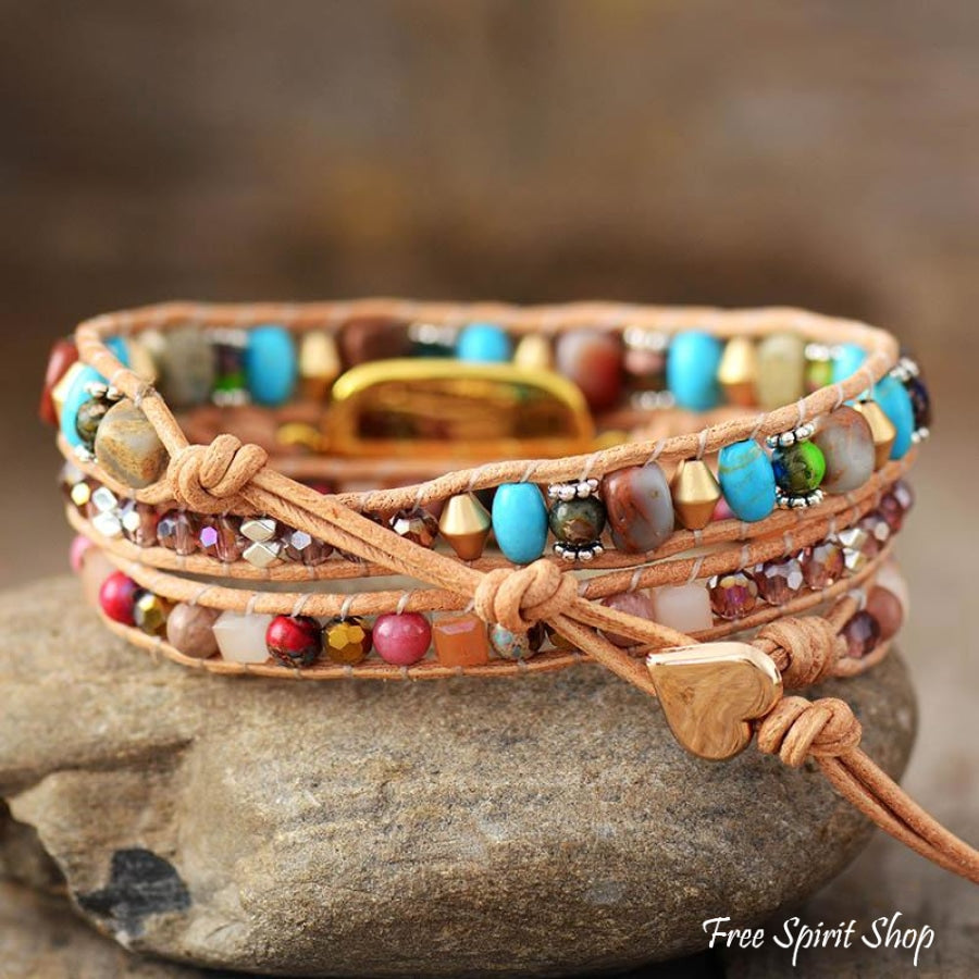 Mixed Beads & Sun Charm Wrap Bracelet - Free Spirit Shop