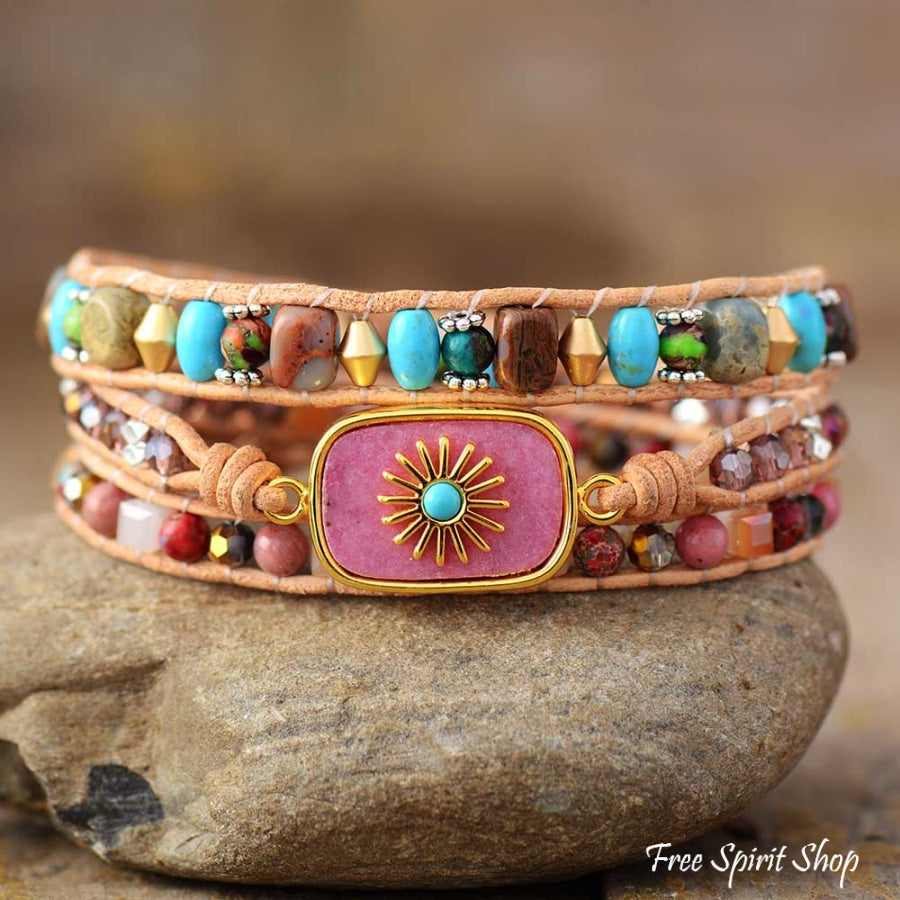 Mixed Beads & Sun Charm Wrap Bracelet - Free Spirit Shop