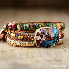 Multi-color Imperial Jasper & Chain Wrap Bracelet - Free Spirit Shop