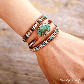Natural African Turquoise & Mixed Beads Wrap Bracelet - Free Spirit Shop