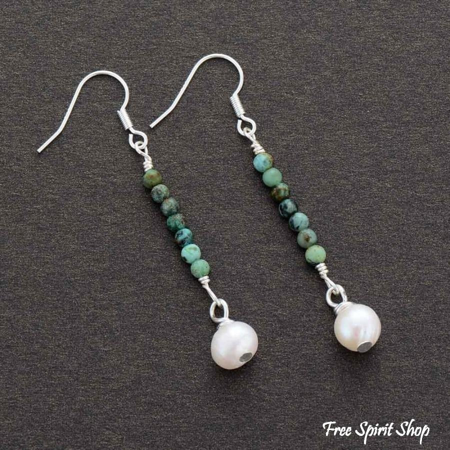 Natural African Turquoise & Pearl Earrings - Free Spirit Shop