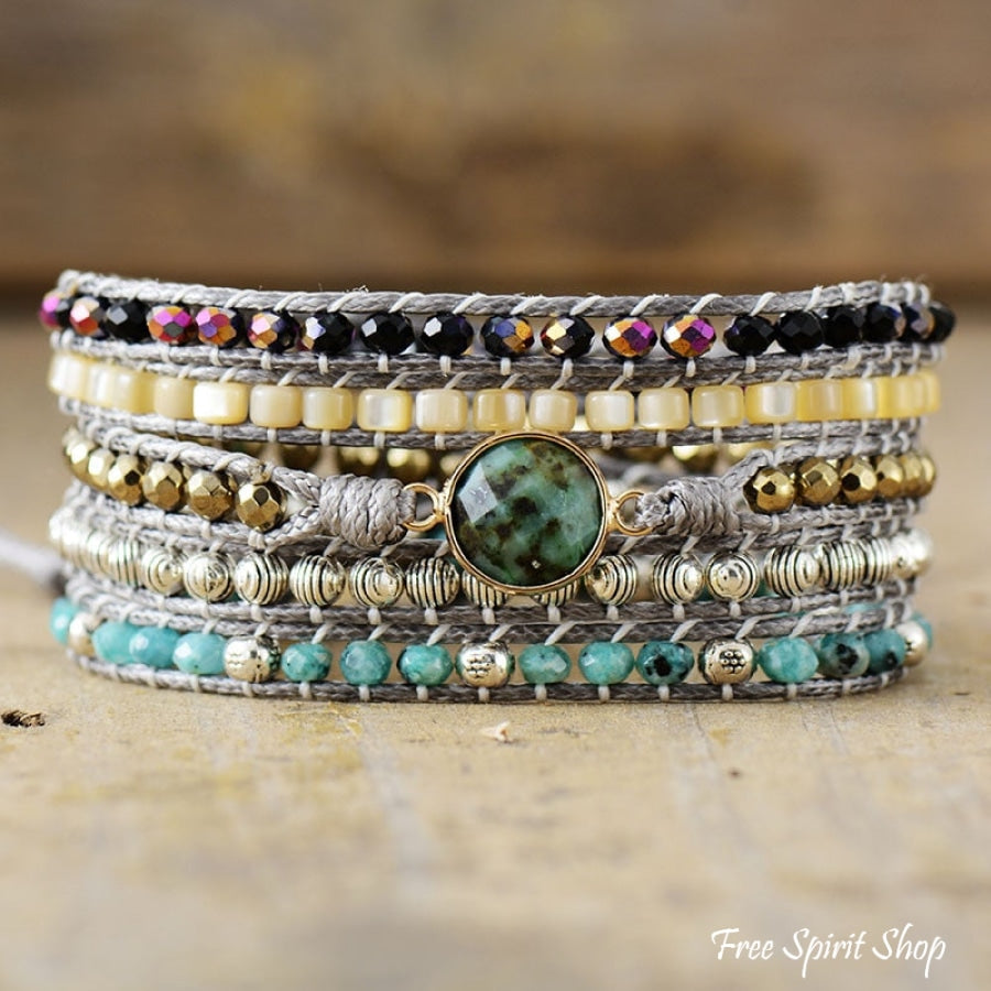 Natural African Turquoise & Seashell Wrap Bracelet - Free Spirit Shop