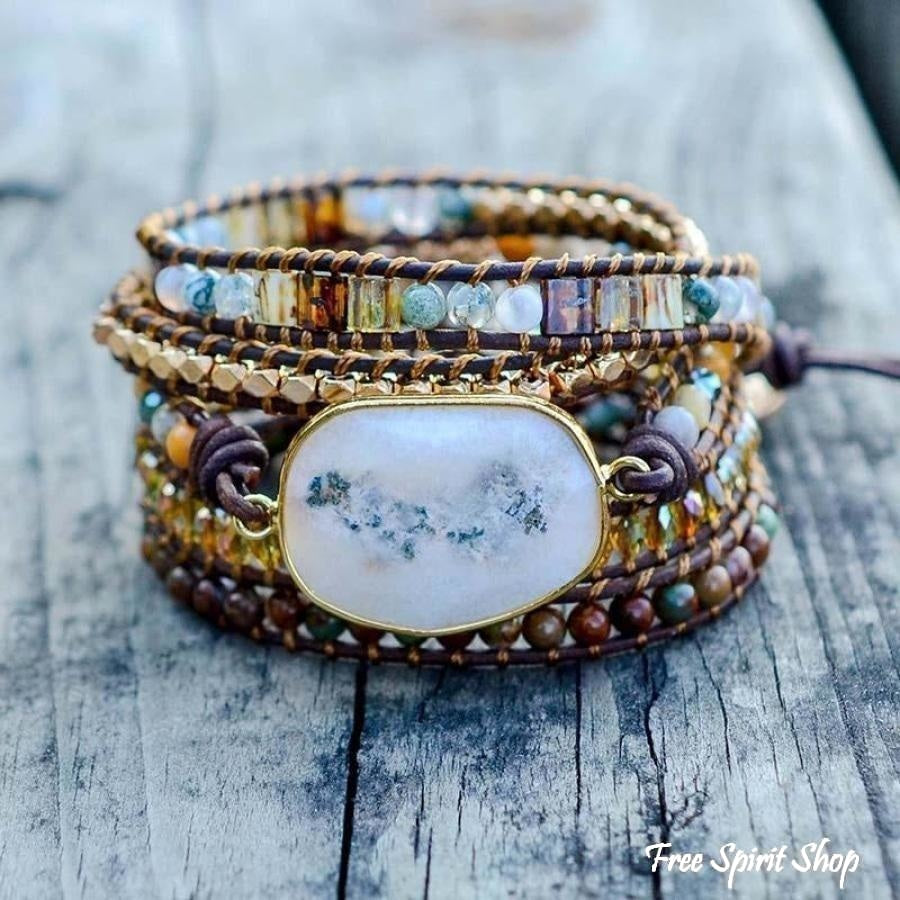 Natural Agate Moonlight & Jasper Wrap Bracelet - Free Spirit Shop