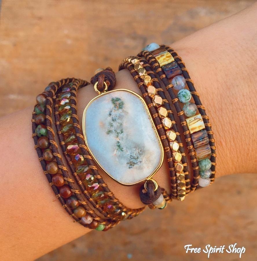 Natural Agate Moonlight & Jasper Wrap Bracelet - Free Spirit Shop