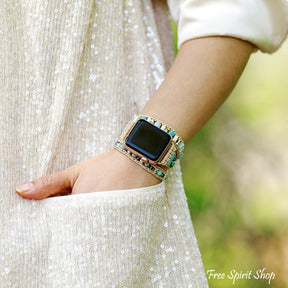 Natural Amazonite & Blue Bead Apple Watch Band - Free Spirit Shop