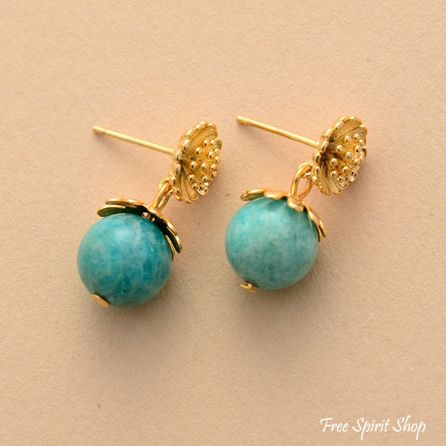 Natural Amazonite Daisy Flower Earrings - Free Spirit Shop