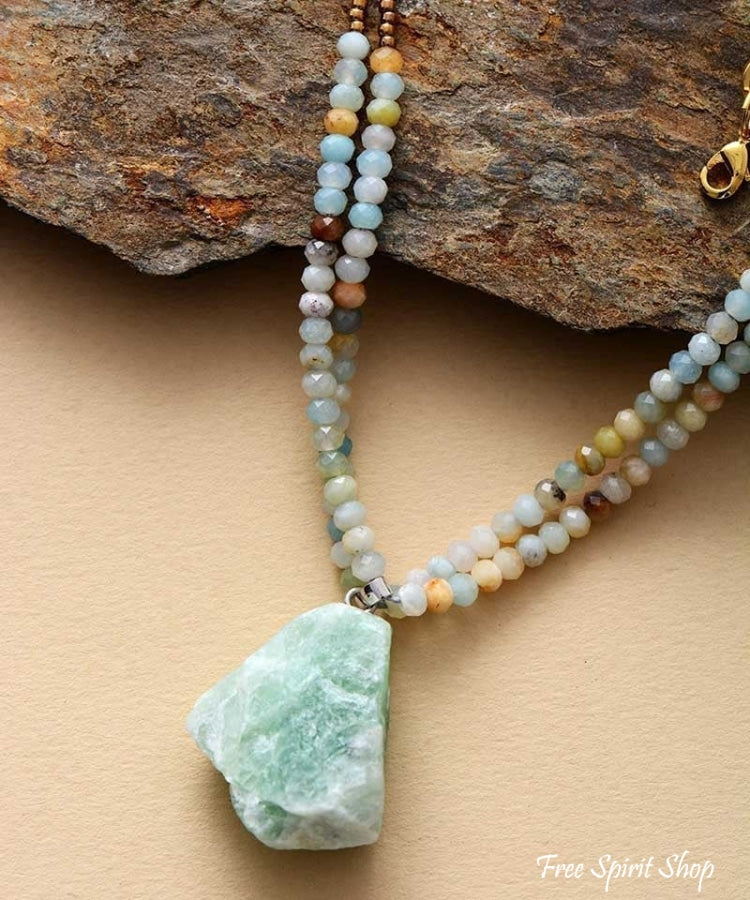 Natural Amazonite Gemstone Two Layer Necklace - Free Spirit Shop