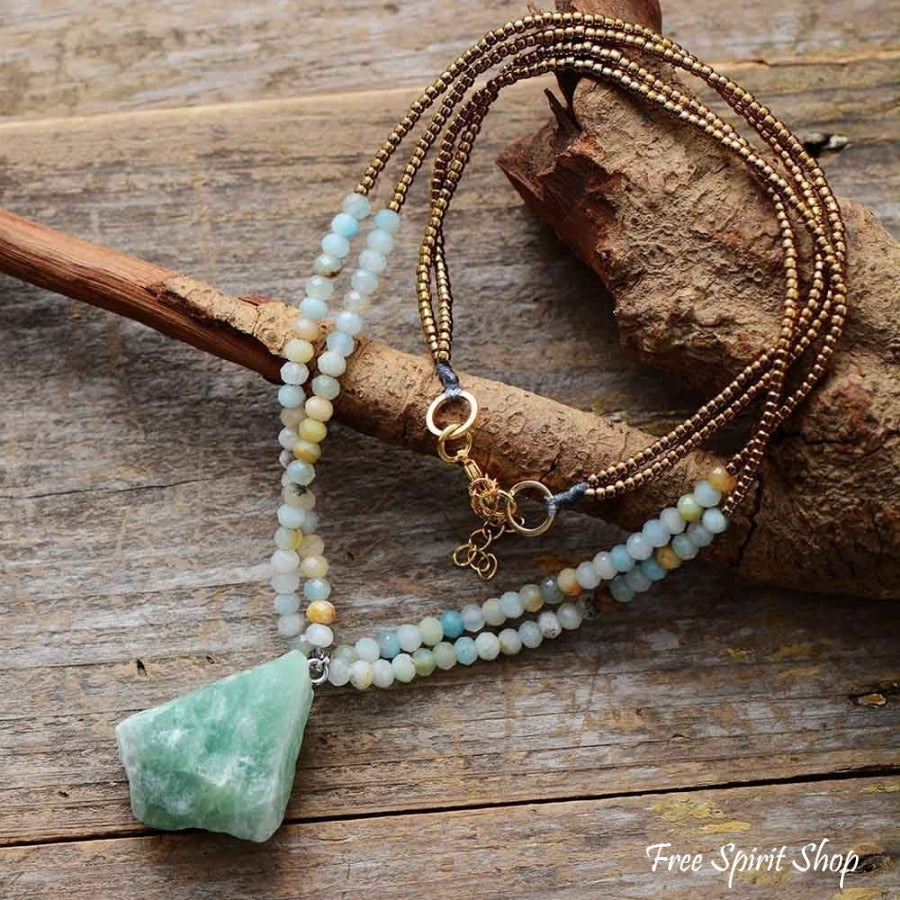 Natural Amazonite Gemstone Two Layer Necklace - Free Spirit Shop