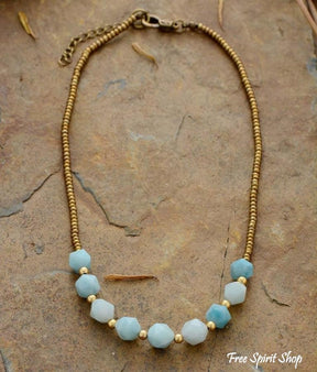 Natural Amazonite Nuggets & Seed-bead Choker Necklace - Free Spirit Shop