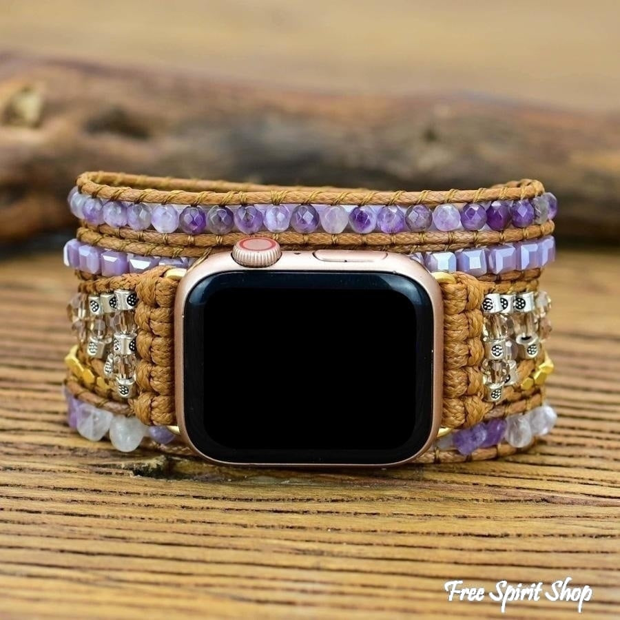 Natural Amethyst Beaded Apple Watch Band - Free Spirit Shop