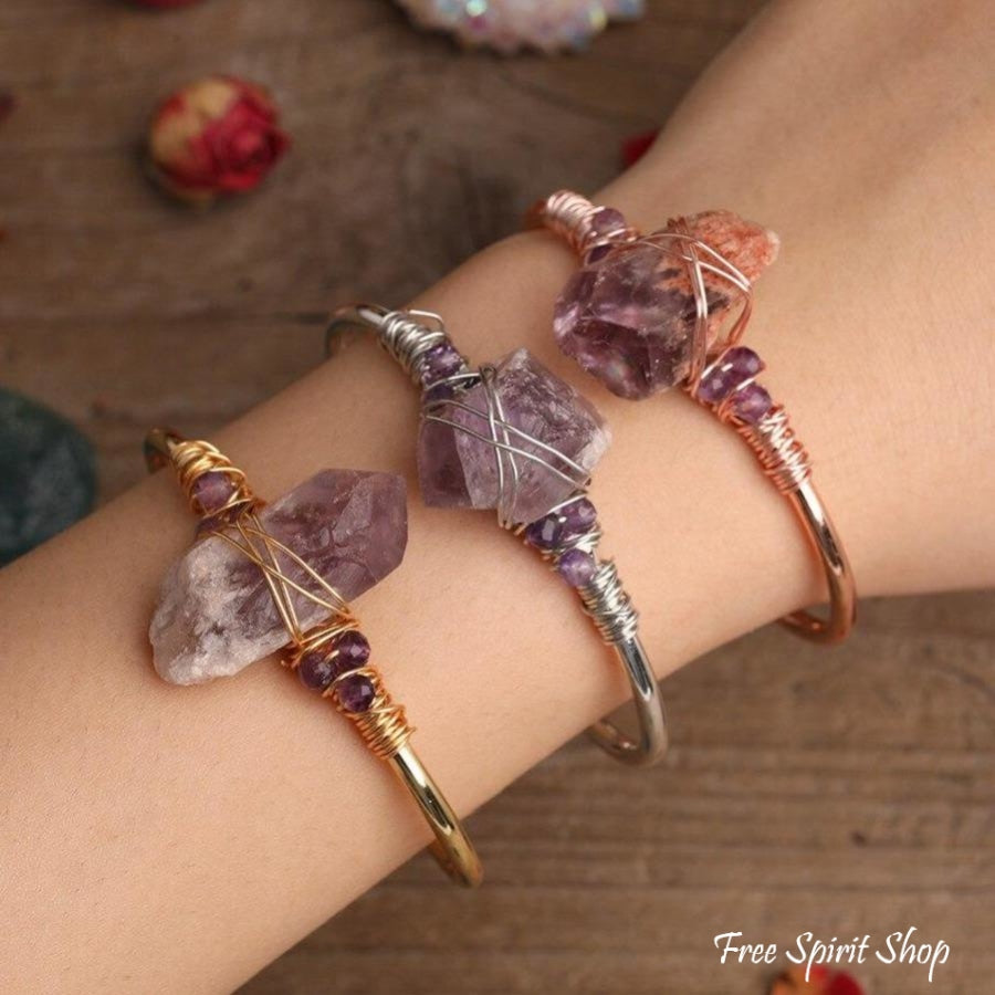 Natural Amethyst Crystal Cuff Bracelet - Free Spirit Shop