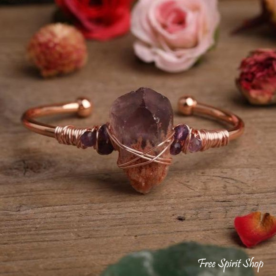 Natural Amethyst Crystal Cuff Bracelet - Free Spirit Shop