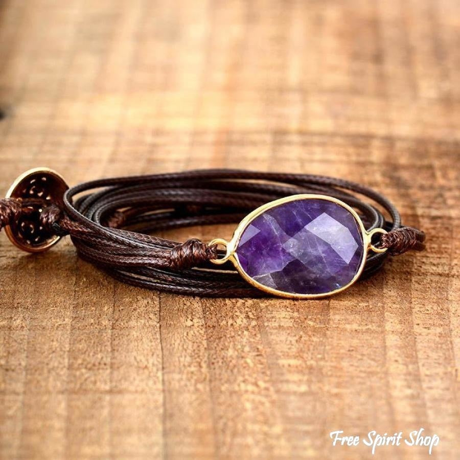 Natural Amethyst Gemstone Rope Wrap Bracelet - Free Spirit Shop