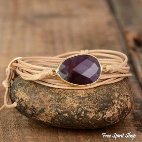 Natural Amethyst Gemstone Rope Wrap Bracelet - Free Spirit Shop