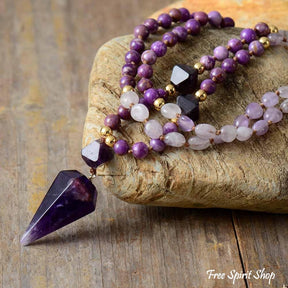 Natural Amethyst & Purple Jasper Beaded Necklace - Free Spirit Shop