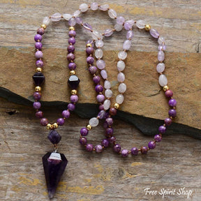 Natural Amethyst & Purple Jasper Beaded Necklace - Free Spirit Shop