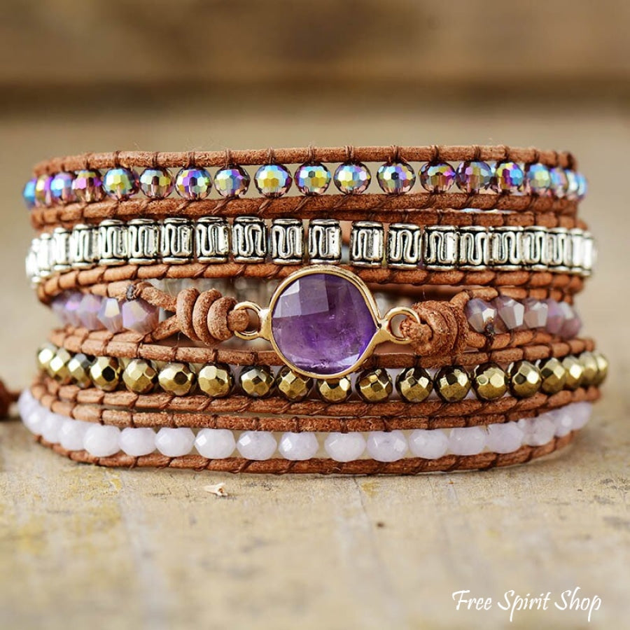 Natural Amethyst & Pyrite Wrap Bracelet - Free Spirit Shop