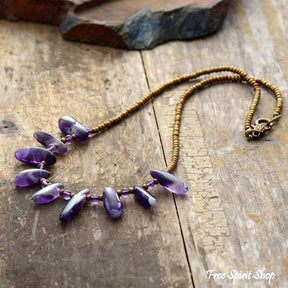Natural Amethyst & Seed bead Choker Necklace - Free Spirit Shop