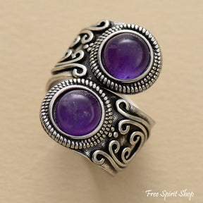 Natural Amethyst Silver Plated Antique Ring - Free Spirit Shop